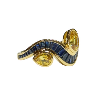 JR0074K - Yellow and Blue Sapphire Ring Set in 18K Gold Setting