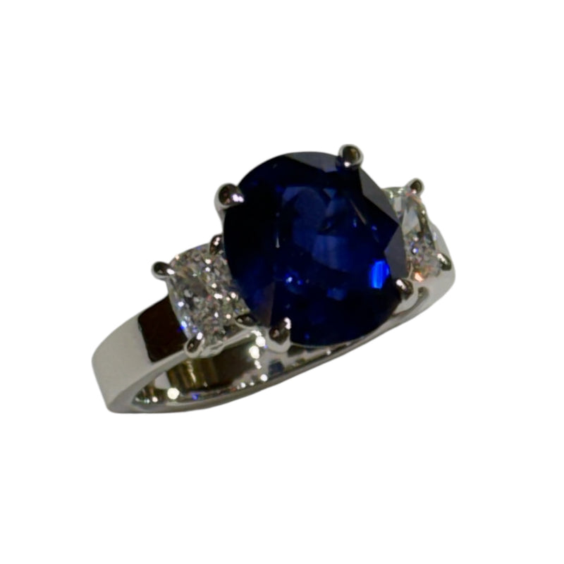 JR0066K - GIA Royal Blue Ceylon Sapphire with Diamond Ring in Platinum Setting