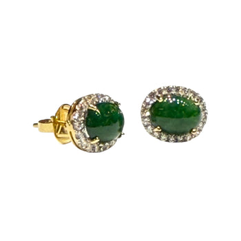 JE0034K - Burmese Jade With Halo Diamond Earrings Set in 18K Gold Setting