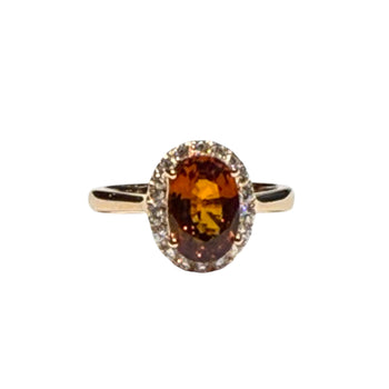 JR0063K - Yellow Sapphire With Halo Diamond Ring Set in 18K Rose Gold Setting
