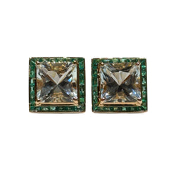 JR0036K - Aquamarine And Emerald Earrings Set in 18K Rose Gold Setting