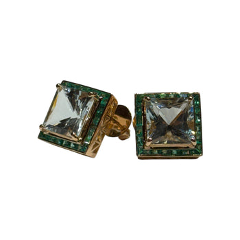 JR0036K - Aquamarine And Emerald Earrings Set in 18K Rose Gold Setting