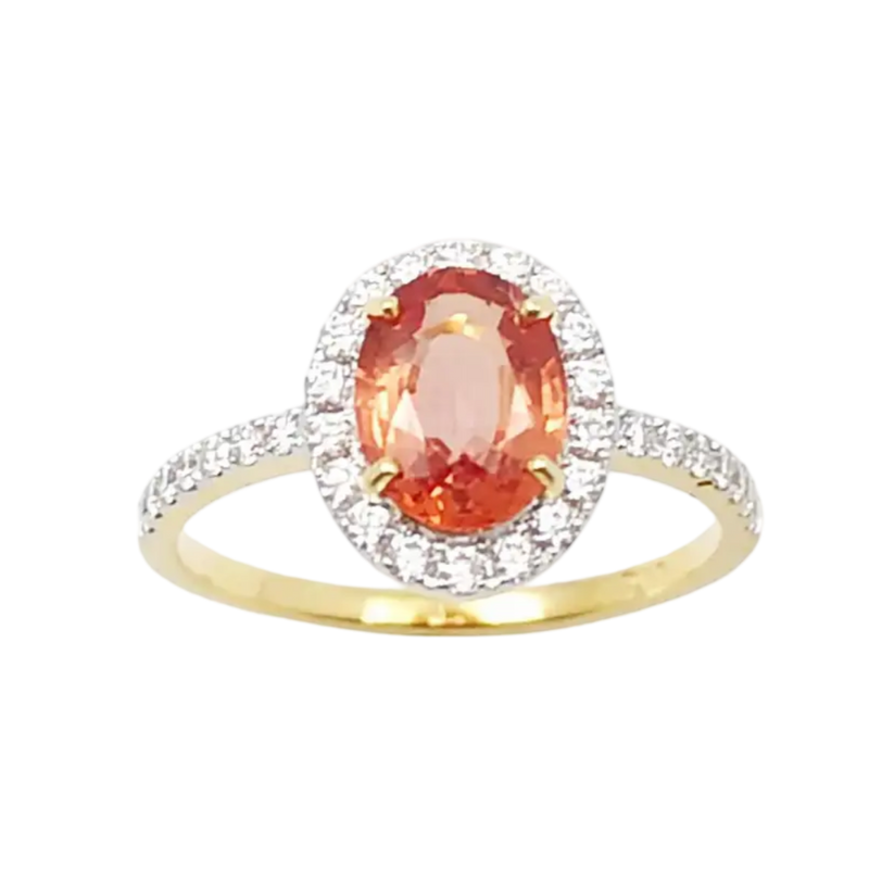 JR0688L - Orange Sapphire with Diamond Ring set in 18K Gold Setting