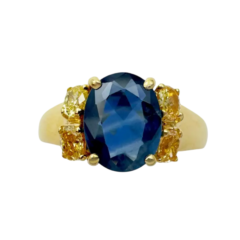 JR0243L - Blue Sapphire with Yellow Diamond Ring set in 18K Gold Setting