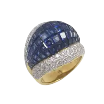 JR5570A - Invisible Set Blue Sapphire with Diamond Ring set in 18K Gold Setting
