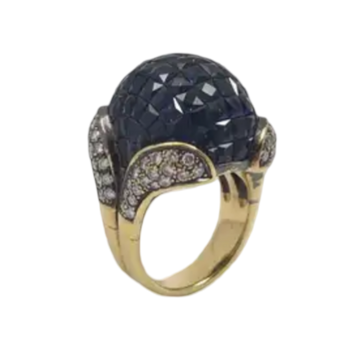 JR6551C - Invisible Set Blue Sapphire with Diamond Ring set in 18K Gold Setting