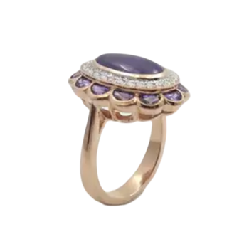 JR0548L - Purple Jade with Purple Sapphire and Diamond Ring set in 18K Rose Gold Setting