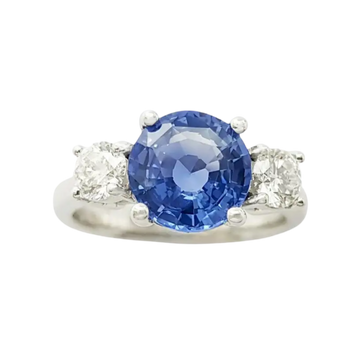 JR0129L - Unheated Blue Sapphire with Diamond Ring set in Platinum 950 Setting