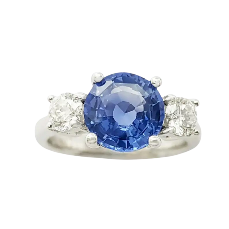 JR0129L - Unheated Blue Sapphire with Diamond Ring set in Platinum 950 Setting