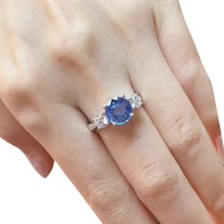 JR0129L - Unheated Blue Sapphire with Diamond Ring set in Platinum 950 Setting