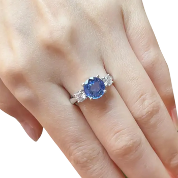 JR0129L - Unheated Blue Sapphire with Diamond Ring set in Platinum 950 Setting