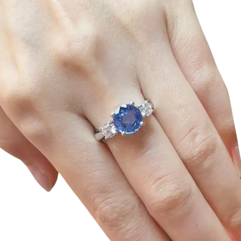 JR0129L - Unheated Blue Sapphire with Diamond Ring set in Platinum 950 Setting