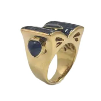 JR0326O - Invisible Set Blue Sapphire and Cabochon Blue Sapphire Ring set in 18K Gold Setting