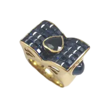 JR0326O - Invisible Set Blue Sapphire and Cabochon Blue Sapphire Ring set in 18K Gold Setting