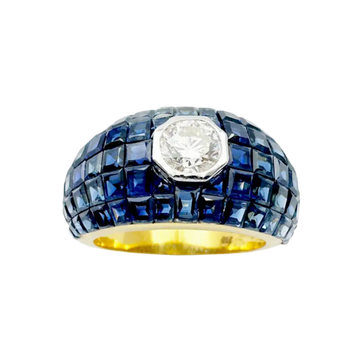 JR1219B - Diamond with Invisible Set Blue Sapphire Ring set in 18K Gold Setting