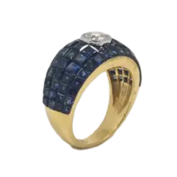 JR1219B - Diamond with Invisible Set Blue Sapphire Ring set in 18K Gold Setting