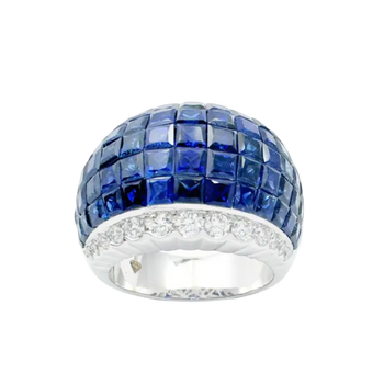 JR0400L - Invisible Set Blue Sapphire with Diamond Ring set in 18K White Gold Setting