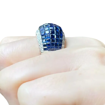 JR0400L - Invisible Set Blue Sapphire with Diamond Ring set in 18K White Gold Setting