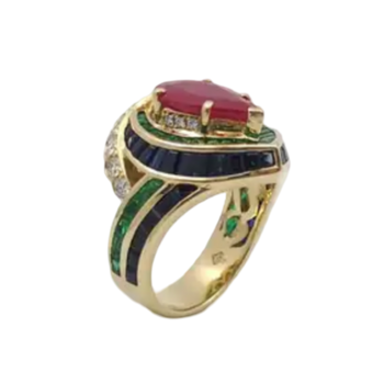 JR0397L - Ruby with Emerald, Blue Sapphire and Diamond Ring set in 18K Gold Setting