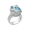 JR0718L - Emerald Cut Aquamarine with Diamond Ring set in 18K White Gold Setting