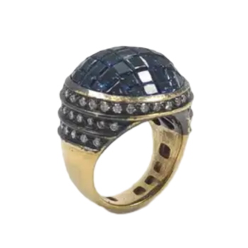 JR0760C - Invisible Set Blue Sapphire with Diamond Ring set in 18K Gold Setting
