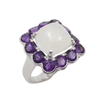 JR0038P - Sugarloaf Moonstone with Amethyst Ring set in 14K Gold White Setting
