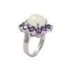JR0038P - Sugarloaf Moonstone with Amethyst Ring set in 14K Gold White Setting