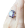 JR0038P - Sugarloaf Moonstone with Amethyst Ring set in 14K Gold White Setting