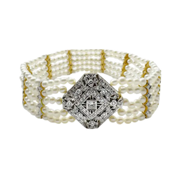 JB0045Q - Art Deco Fresh Water Pearl and Diamond Bracelet set in 18K Gold Setting