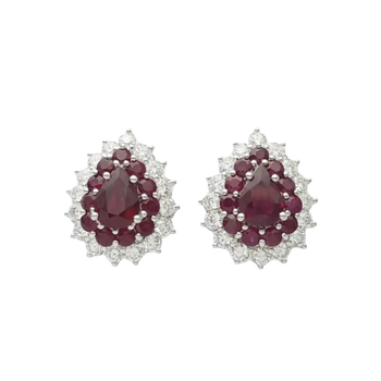 JE0165M - Ruby and Diamond Earrings set in 18K White Gold Setting