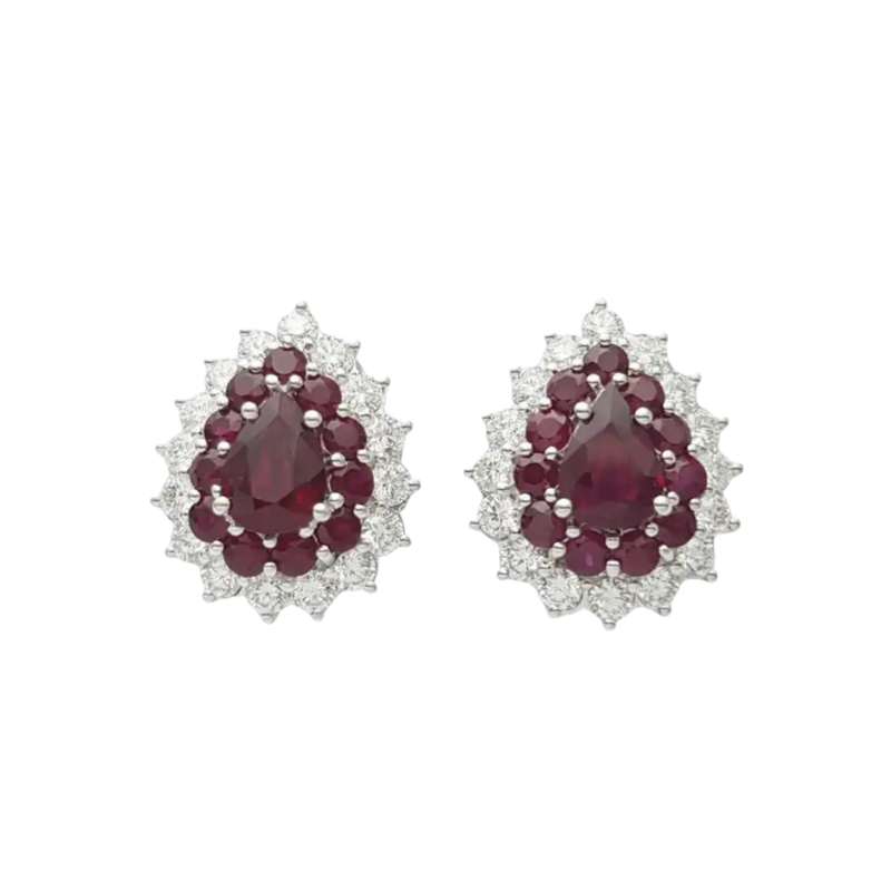 JE0165M - Ruby and Diamond Earrings set in 18K White Gold Setting