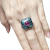 JR0071L - Ruby, Blue Sapphire and Emerald Ring set in 18K White Gold Setting