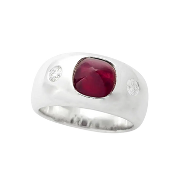 JR0309T - Sugarloaf Cabochon Ruby with Diamond Ring set in 18K White Gold Setting