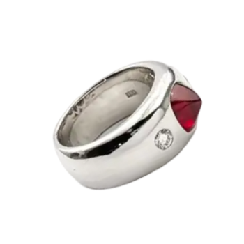 JR0309T - Sugarloaf Cabochon Ruby with Diamond Ring set in 18K White Gold Setting