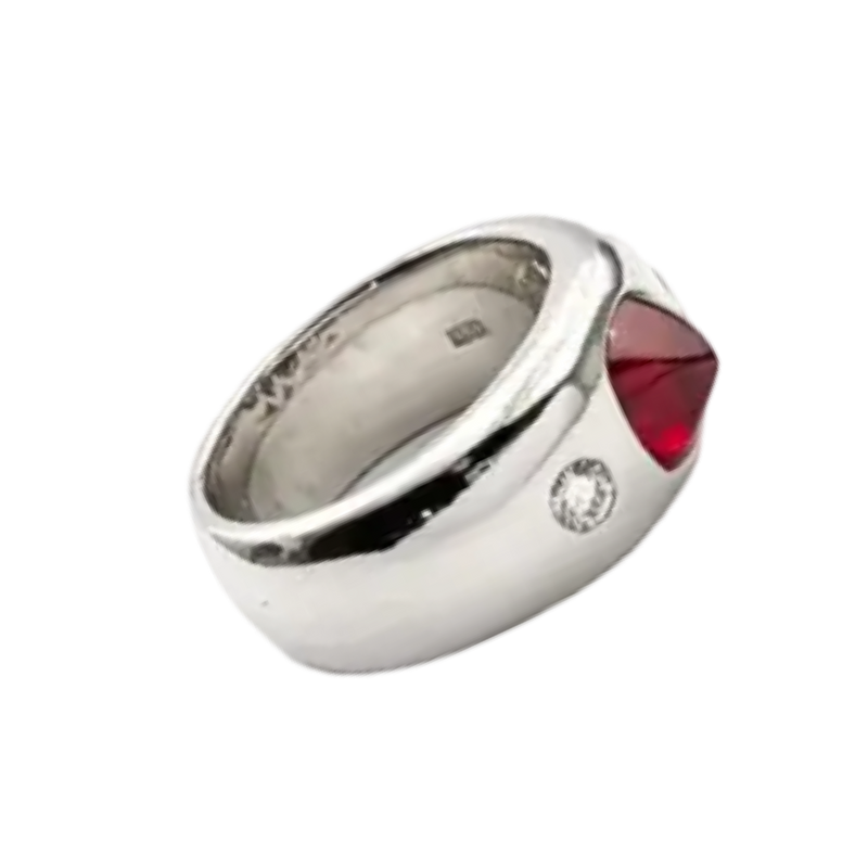 JR0309T - Sugarloaf Cabochon Ruby with Diamond Ring set in 18K White Gold Setting