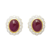 JE0038Q - Cabochon Ruby with Diamond Earrings set in 18K Gold Setting