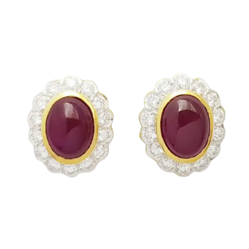 JE0038Q - Cabochon Ruby with Diamond Earrings set in 18K Gold Setting