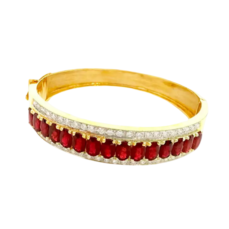 JBB1062 - Ruby with Diamond Bangle Bracelet set in 18K Gold Setting