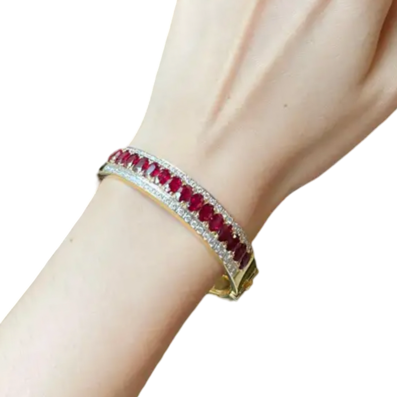 JBB1062 - Ruby with Diamond Bangle Bracelet set in 18K Gold Setting