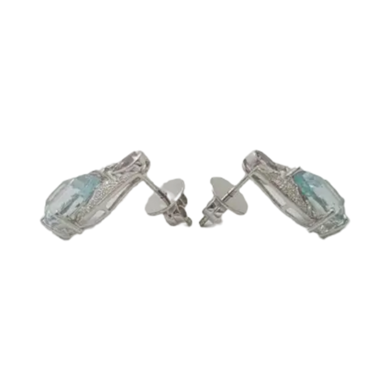 JE0330L - Aquamarine, Pink Sapphire and Diamond Earrings set in 18K White Gold Setting