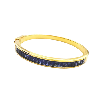 JB0143W - Blue Sapphire with Diamond Bangle Bracelet set in 18K Gold Setting