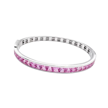 JB0098M - Pink Sapphire Bangle Bracelet set in 18K White Gold Setting