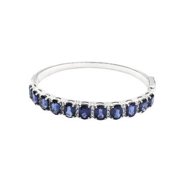 JB12981Z - Blue Sapphire with Diamond Bangle Bracelet set in 18K White Gold Setting