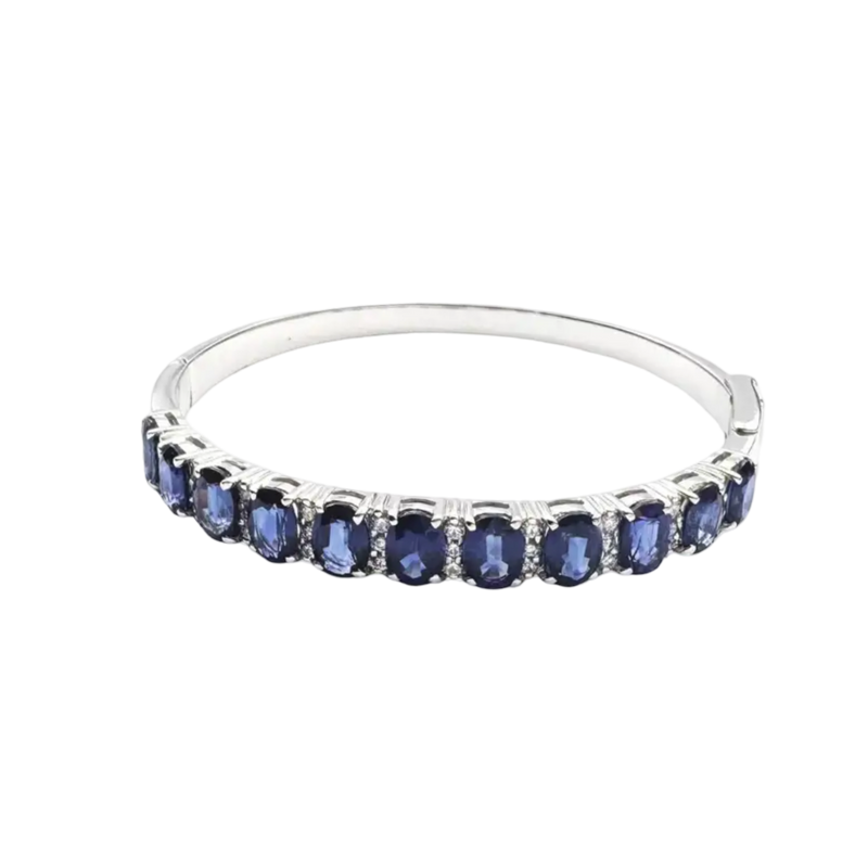 JB12981Z - Blue Sapphire with Diamond Bangle Bracelet set in 18K White Gold Setting