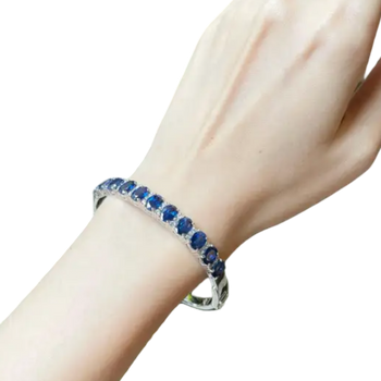 JB12981Z - Blue Sapphire with Diamond Bangle Bracelet set in 18K White Gold Setting