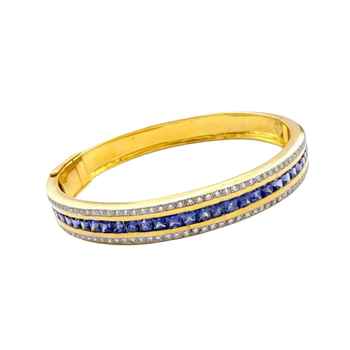 JB0015Q - Blue Sapphire with Diamond Bangle Bracelet set in 18K Gold Setting