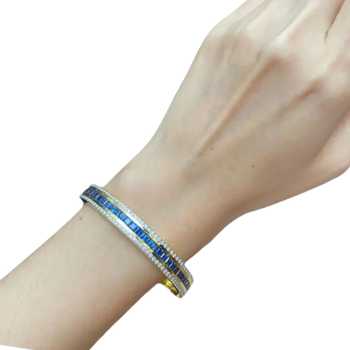 JB0015Q - Blue Sapphire with Diamond Bangle Bracelet set in 18K Gold Setting