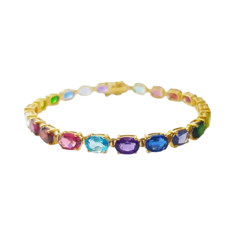 JB0090M - Assorted Semi Precious Color Gemstones Bracelet set in 18K Gold Setting