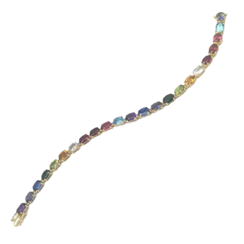 JB0090M - Assorted Semi Precious Color Gemstones Bracelet set in 18K Gold Setting