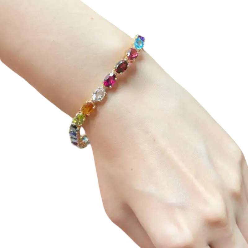 JB0090M - Assorted Semi Precious Color Gemstones Bracelet set in 18K Gold Setting